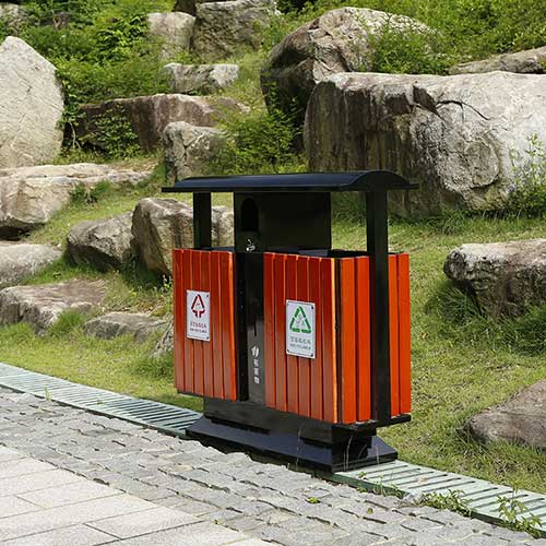 景區(qū)公園必備的景觀設(shè)施鋼木垃圾箱、與園林椅