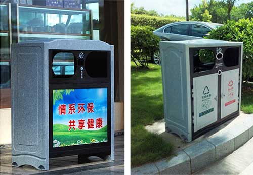 欣方圳仿大理石垃圾桶廠家為清遠(yuǎn)高校送貨上門。